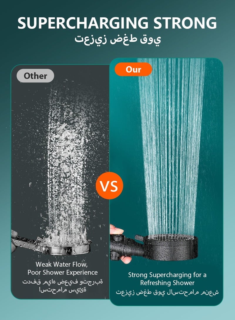 DPTER High Pressure 5 Mode Handheld Showerhead - Anti Clogging Nozzles, Built-In Power Wash for Tub, Tile and Pet Cleaning, Extra Long 2M Stainless Steel Hose, No-Punch Wall Bracket - Image 4